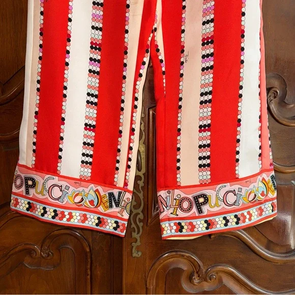 Emilio Pucci 100% Silk Vintage Multicolor Red Striped Print Pants - Picture 6 of 14